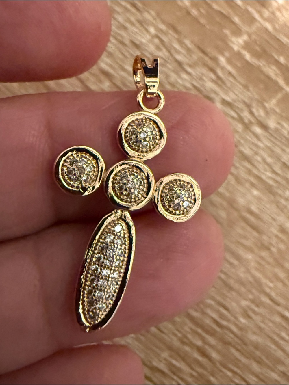 Gold Crystal Pave Cross Pendant - Gold